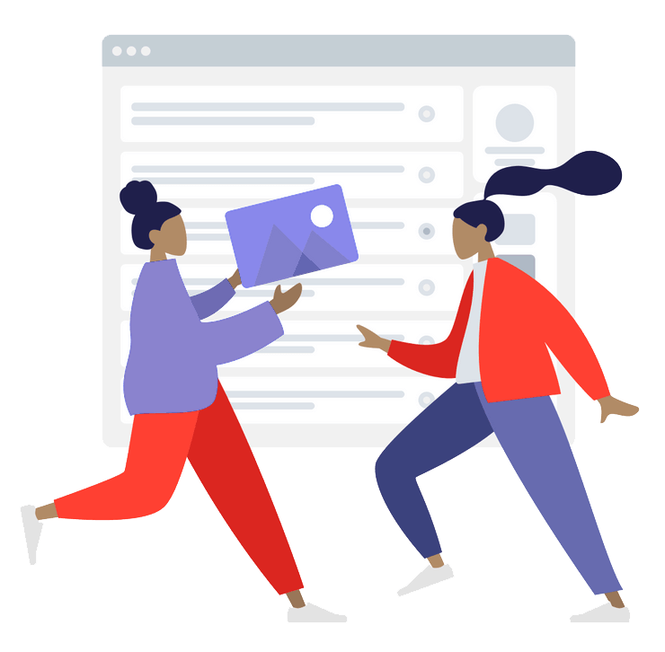 To personer samarbejder om digitalt indhold på en skærm